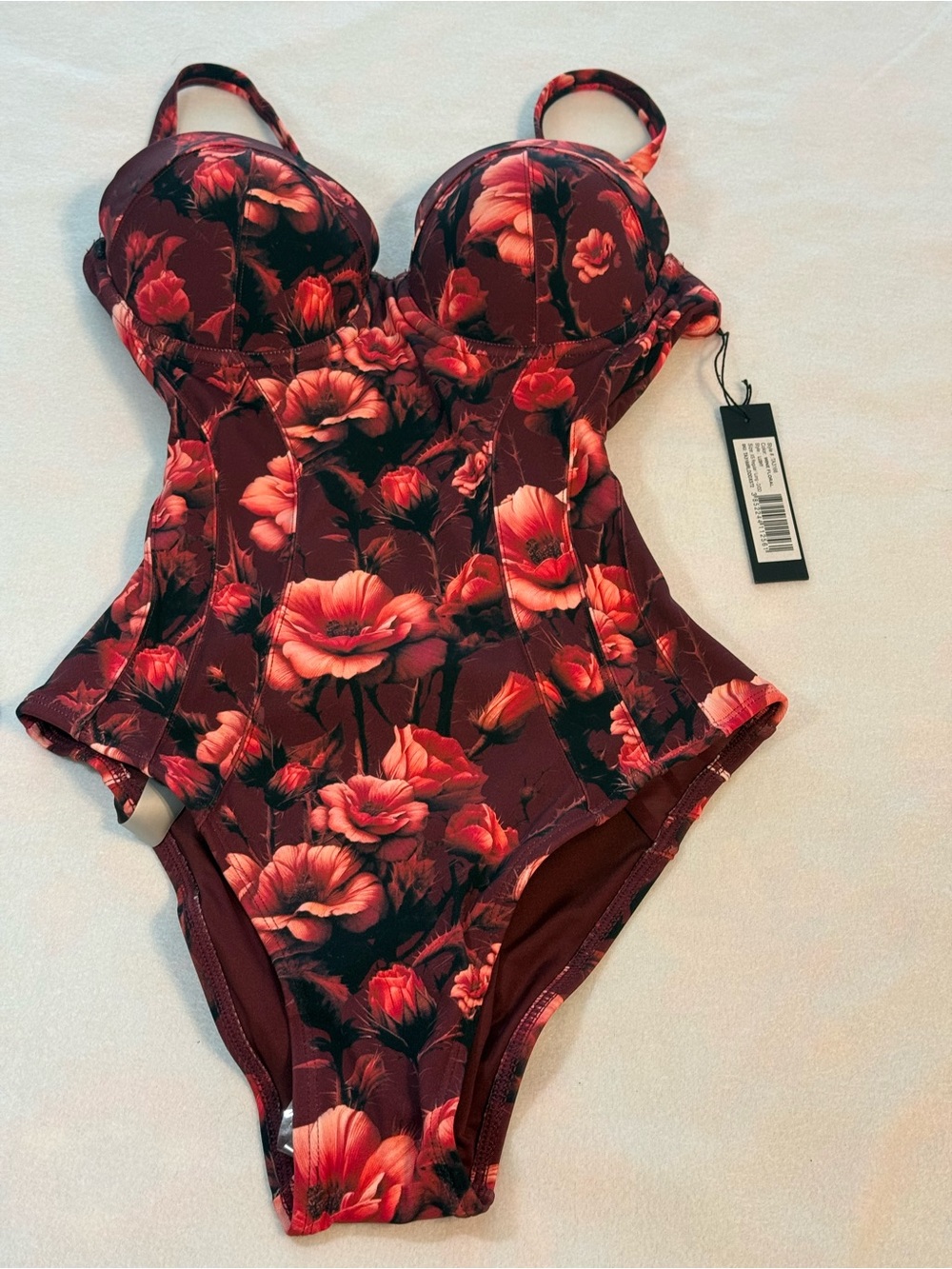New Ta3 Lushy Wine Floral Swimsuit. XS Regular /Long.